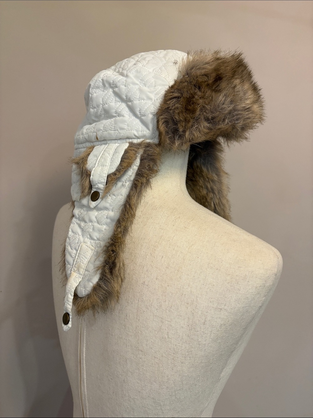 Target Quilted White Faux Fur Trapper Hat